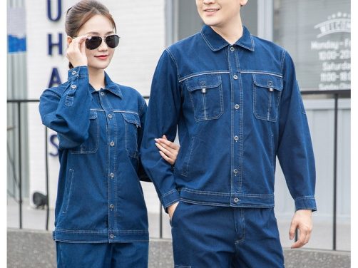 海源夏季牛仔工作服套装男焊工程服工作服劳保服